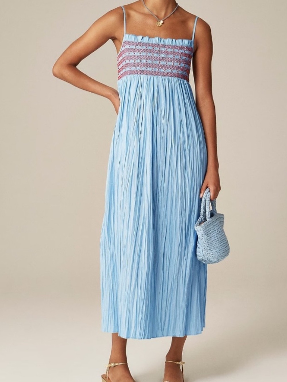 J Crew Catania Crinkled Maxi Dress in Calm Blue size Medium $148